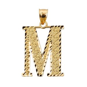 14k yellow gold initial letter m charm pendant, 1"