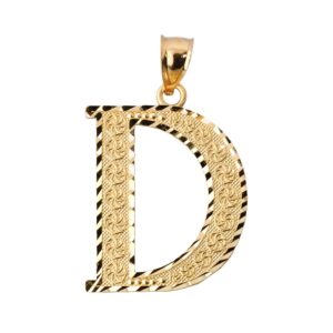 10k yellow gold initial letter d charm pendant, 0.7"