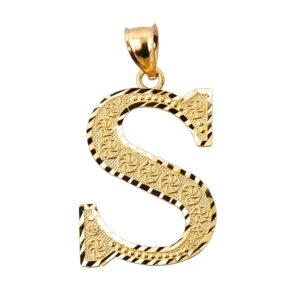 10k Yellow Gold Initial Letter S Charm Pendant, 0.7"