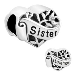 charmsstory silver plated grandma/wife/sister heart i love you beads for bracelets (sister)