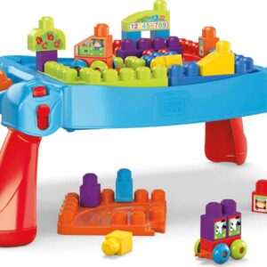 MEGA BLOKS First Builders Toddler Blocks Toy Set, Build ‘n Learn Activity Table with 30 Pieces and Storage, Blue, Ages 1+ Years (Amazon Exclusive)