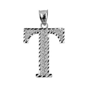 925 Sterling Silver Initial Letter T Charm Pendant, 0.7"