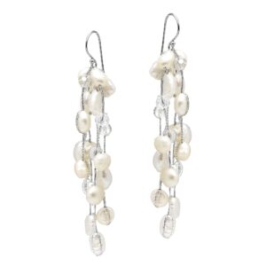 Striking Waterfall Cultured Freshwater White Pearl .925 Sterling Silver Dangle Earrings