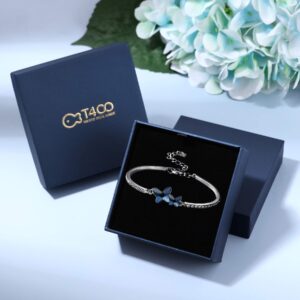 T400 Bracelets for Women Blue Butterfly Crystal Bangle Bracelet Ajustable Jewelry Birthday Gift for Her