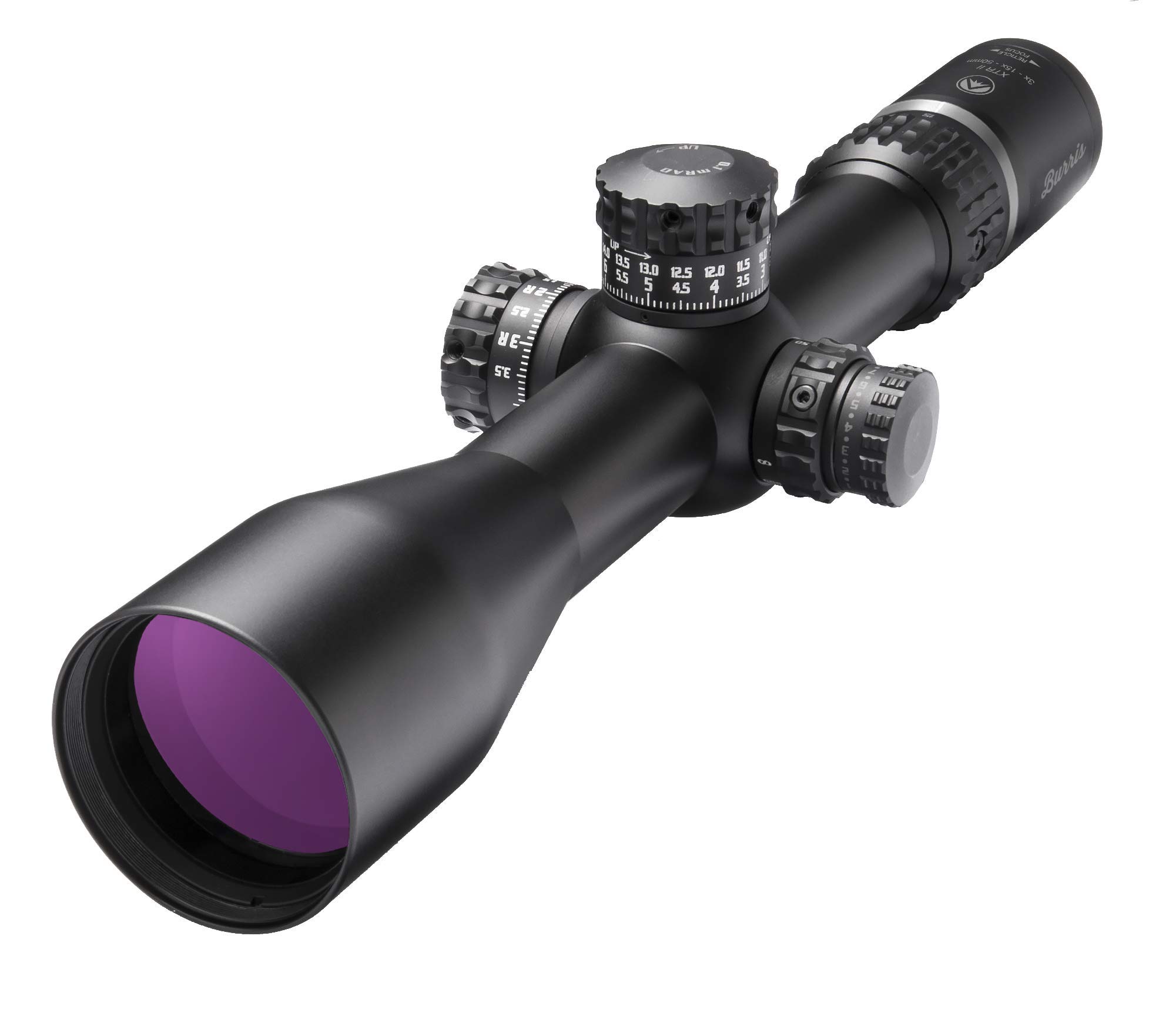 Burris Optics Xtreme Tactical XTR II Precision Rifle Scope with 5X Zoom and Zero Click Stop Adjustment, 3-15x50mm, Illuminated SCR Mil Reticle (XTRII)