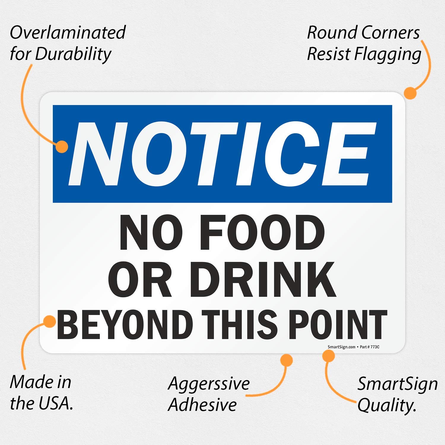 SmartSign-S-1938-EU-14 "Notice - No Food or Drink Beyond this Point" Label | 10" x 14" Laminated Vinyl