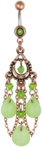 forbidden body jewelry surgical steel vintage chandelier dangle belly button ring with jade colored tear drop beads