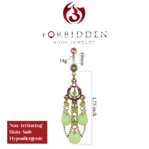 Forbidden Body Jewelry Surgical Steel Vintage Chandelier Dangle Belly Button Ring with Jade Colored Tear Drop Beads