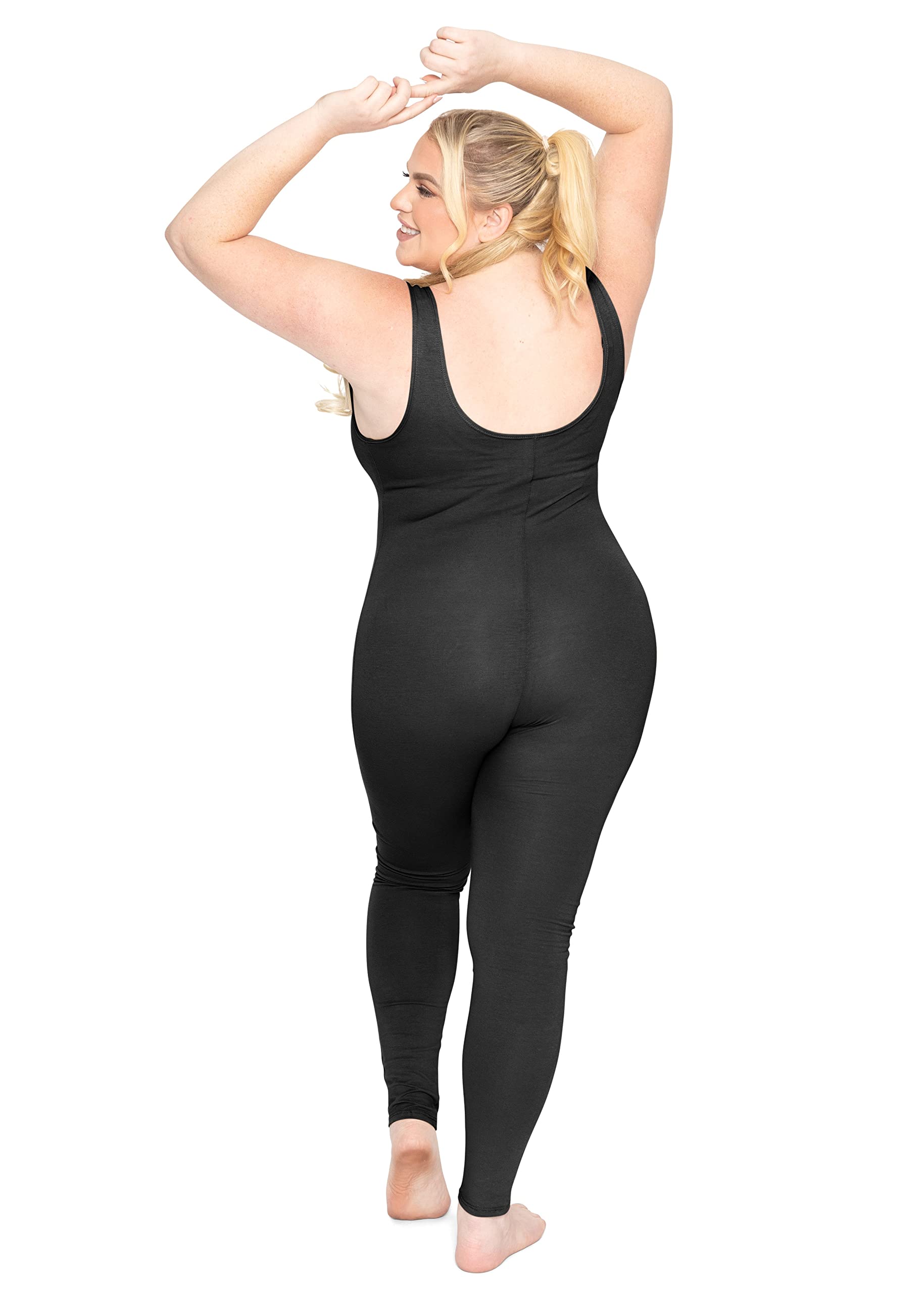 STRETCH IS COMFORT Women's Plus Size Cotton Tank Unitard Black 3X