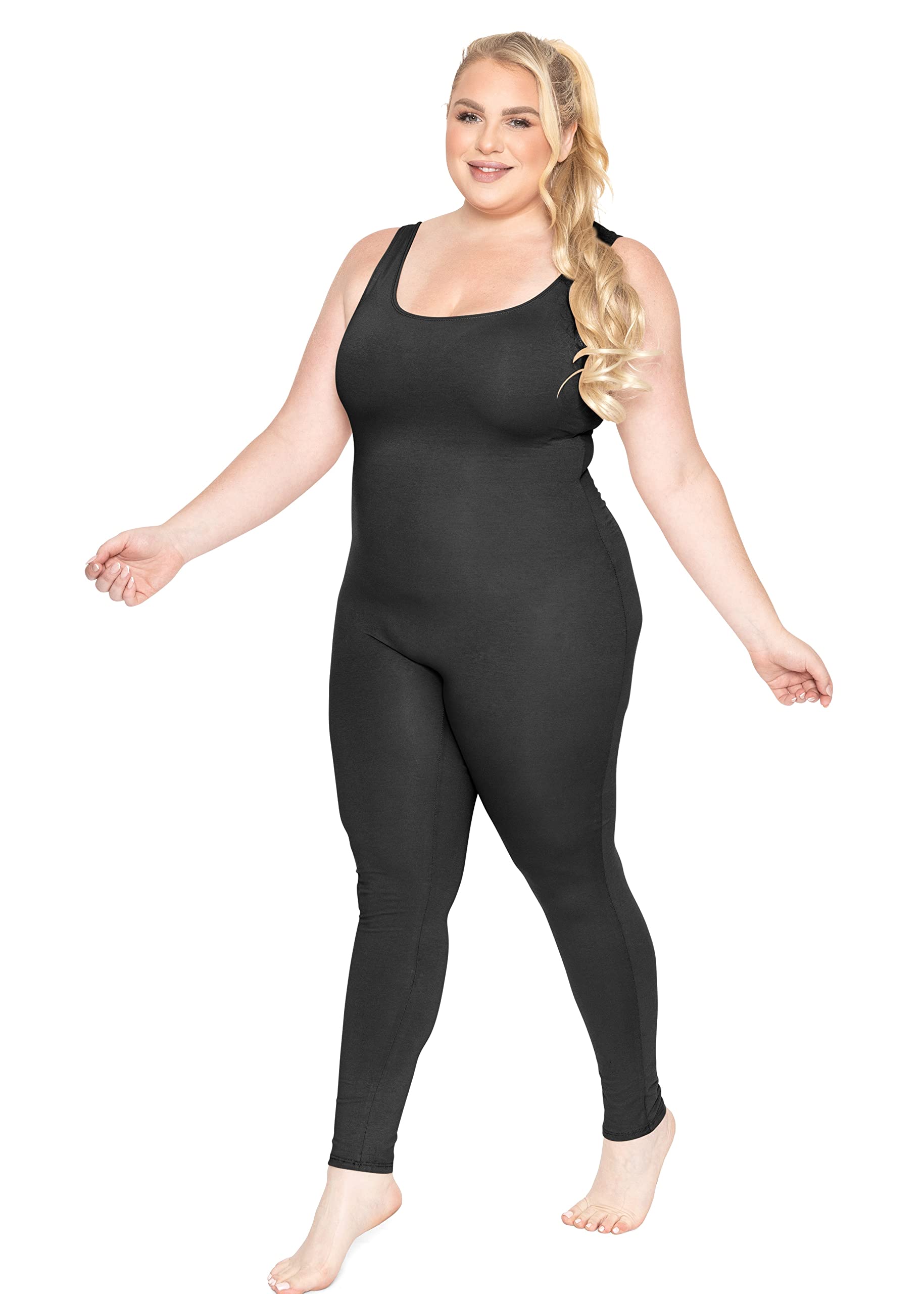 STRETCH IS COMFORT Women's Plus Size Cotton Tank Unitard Black 3X