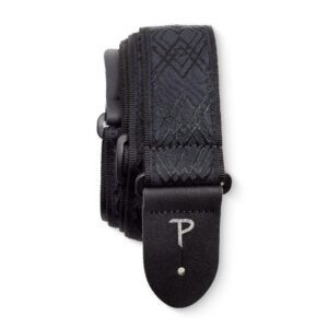 Perris Leather Guitar Strap - Satin Diamond Design Jacquard Ribbon Guitar Strap, with Leather Ends - Electric/Acoustic/Bass Guitar Strap - Adjustable Strap From 39″ to 58″ - Black (TWS-6542)