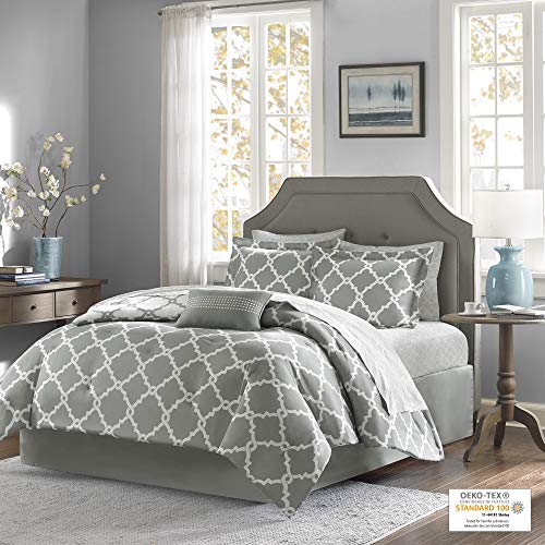 Madison Park Essentials MPE10-086 Merritt Complete Bed and Sheet Set, Queen (90 in x 90 in), Grey