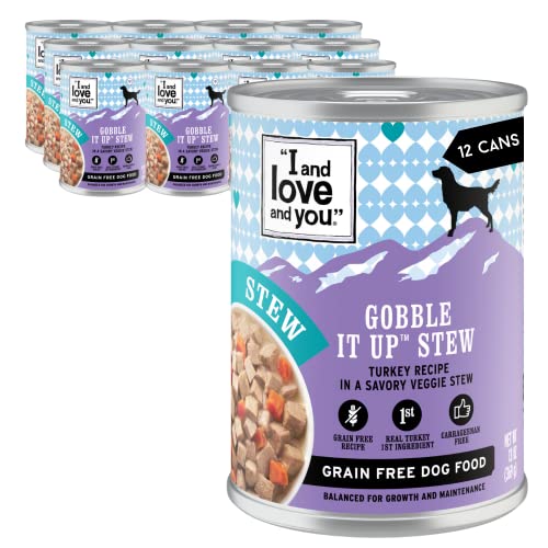 I AND LOVE AND YOU Wet Dog Food - Gobble It Up Stew - Turkey Recipe, Grain Free, Filler Free 13oz can, 12pk