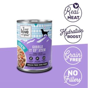 I AND LOVE AND YOU Wet Dog Food - Gobble It Up Stew - Turkey Recipe, Grain Free, Filler Free 13oz can, 12pk