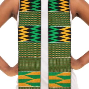 ADVANSYNC Traditional Double Weave Premium Handwoven Kente Cloth (green)