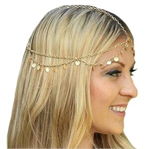 Aukmla Gold Sequins Head Chain Jewelry Festival Halloween Prom Costume Hair Accessories Fashion Headbands Headpieces for Women and Girls