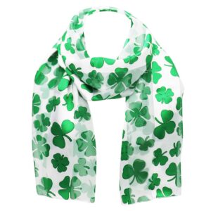 rosemarie collections women's st. patrick's day irish clover silky stripe lightweight fashion scarf (shamrocks and 4 leaf clovers)