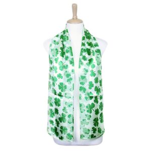 Rosemarie Collections Women's St. Patrick's Day Irish Clover Silky Stripe Lightweight Fashion Scarf (Shamrocks And 4 Leaf Clovers)