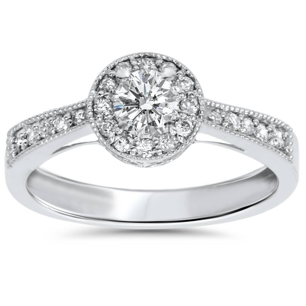 P3 POMPEII3 1/2ct Vintage Diamond Halo Engagement Ring 10K White Gold - Size 8.5