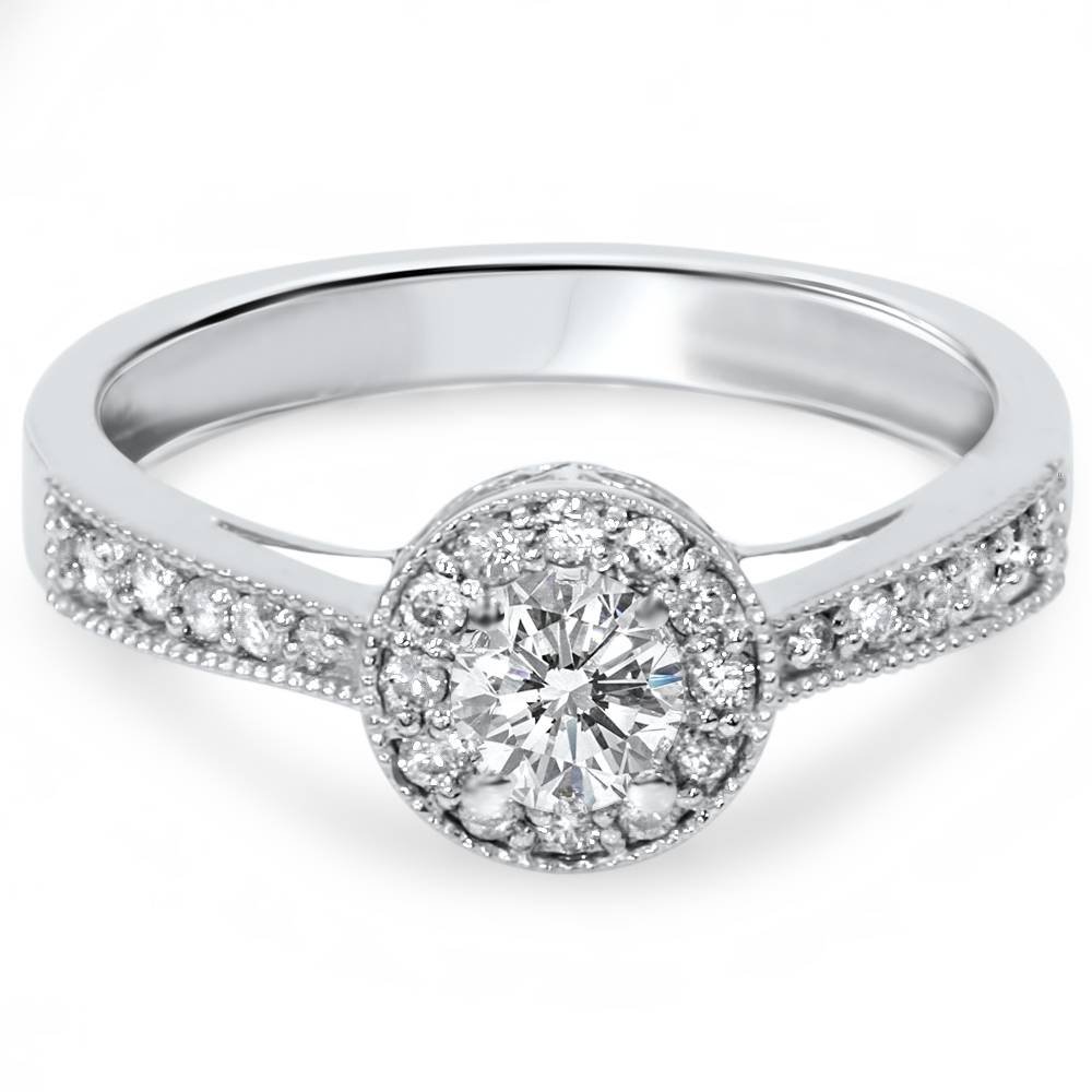 P3 POMPEII3 1/2ct Vintage Diamond Halo Engagement Ring 10K White Gold - Size 8.5