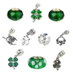 set of 10 irish charms and beads; shamrocks, claddagh, horseshoe