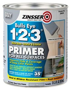 zinsser 286258 bulls eye 1-2-3 all surface primer, quart, gray