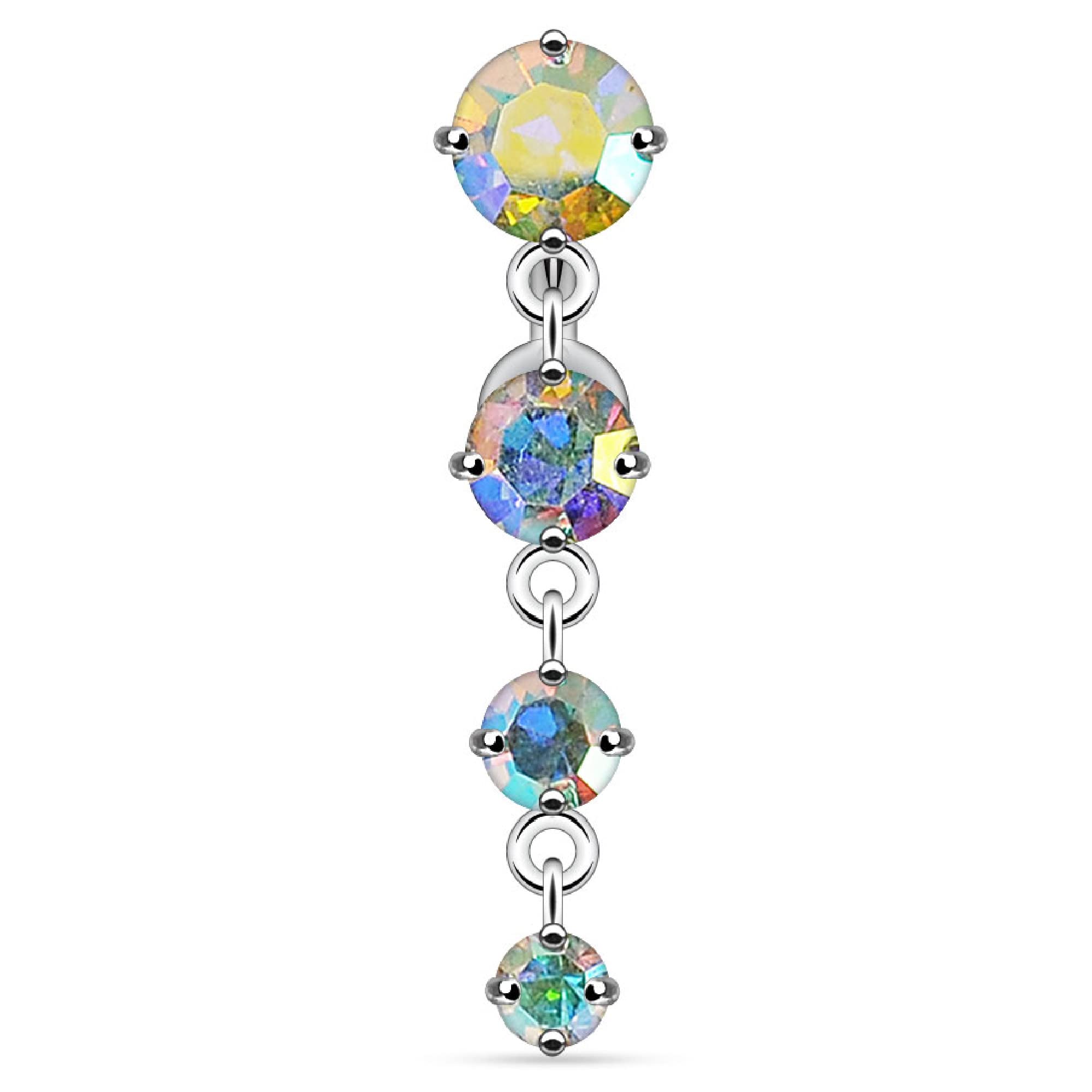 Forbidden Body Jewelry 14G Belly Button Rings Surgical Steel Dangle Belly Ring with Cascade of Aurora Borealis Crystal Gems