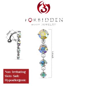 Forbidden Body Jewelry 14G Belly Button Rings Surgical Steel Dangle Belly Ring with Cascade of Aurora Borealis Crystal Gems