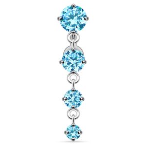 forbidden body jewelry sexy reverse mount dangle belly button ring with cascade of aqua blue crystal gems