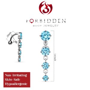 Forbidden Body Jewelry Sexy Reverse Mount Dangle Belly Button Ring with Cascade of Aqua Blue Crystal Gems