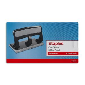 Staples 884279 One-Touch 26614 Heavy-Duty 3-Hole Punch 30-Sheet Capacity Black