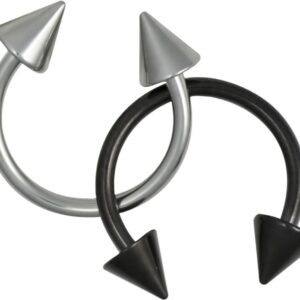 Forbidden Body Jewelry 16g Septum Rings Set of 2: 16 Gauge 10mm Surgical Steel Spike Horseshoe Rings, Black & Steel