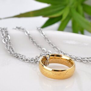 LUREME Engraved Gold Plated Stainless Steel Ring Pendant Chain Necklace A1000001