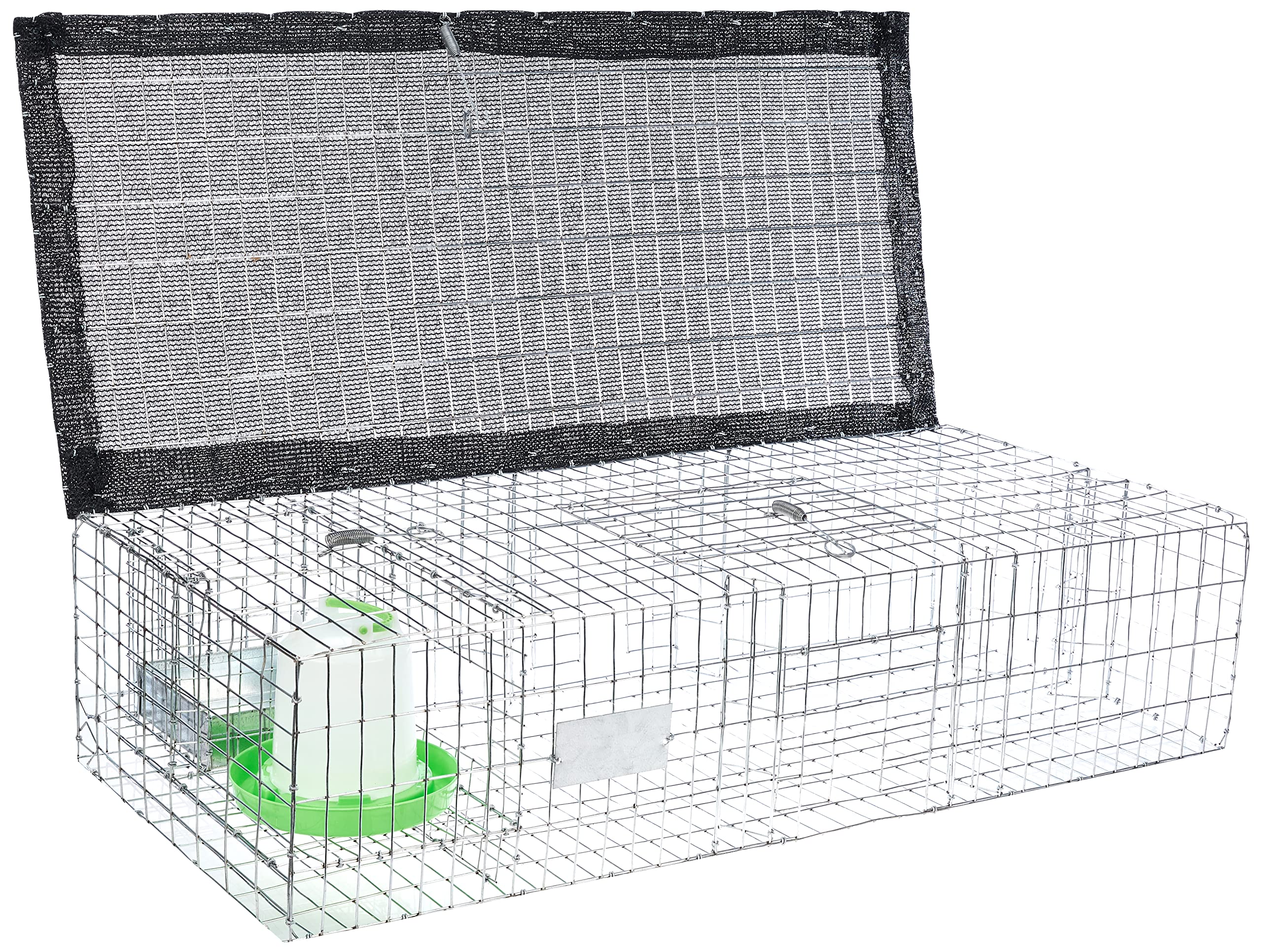 Bird B Gone - Pigeon Trap - Spacious 35"x16"x8" Cage for Up to 12 Birds - Shade, Water Container & Food Pan - 3 One-Way Doors - Durable & Lightweight (10 lbs) - Humane Bird Control