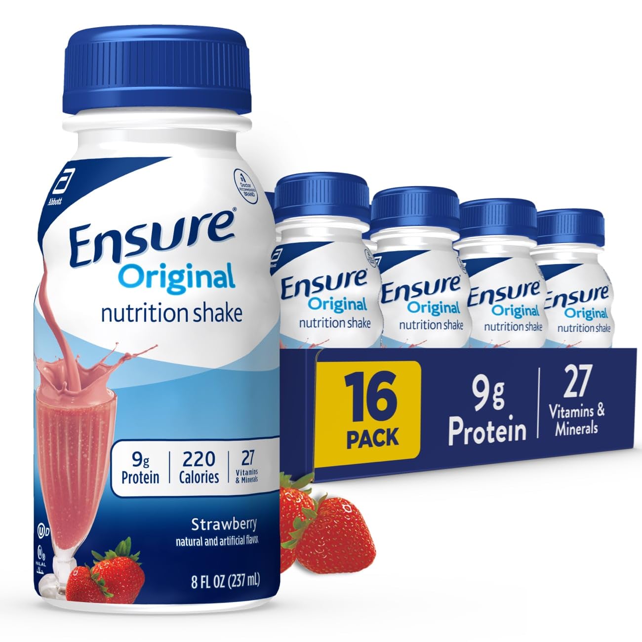 Ensure Original Strawberry Nutrition Shake | Meal Replacement Shake | 16 Pack