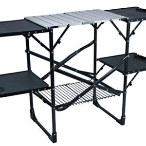 GCI OUTDOOR Slim-Fold Cook Station | Portable Folding Kitchen Table with a Heat Resistant Tabletop, 4 Side Tables & Storage Rack, Perfect for Picnics & Camping Trips