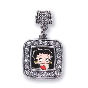 Inspired Silver - Betty Boop Memory Charm for Women - Silver Square Charm for Bracelet with Cubic Zirconia Jewelry