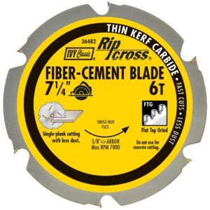 IVY Classic 36482 7-1/4" 6 Tooth Fiber-Cement Cutting Carbide Circular Saw Blade with 5/8" Diamond Knockout Arbor, 1/Card