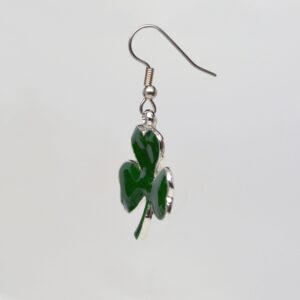 St. Patrick's Day Irish Shamrock Dangle Earrings Green Enamel on Silver Finish Pewter