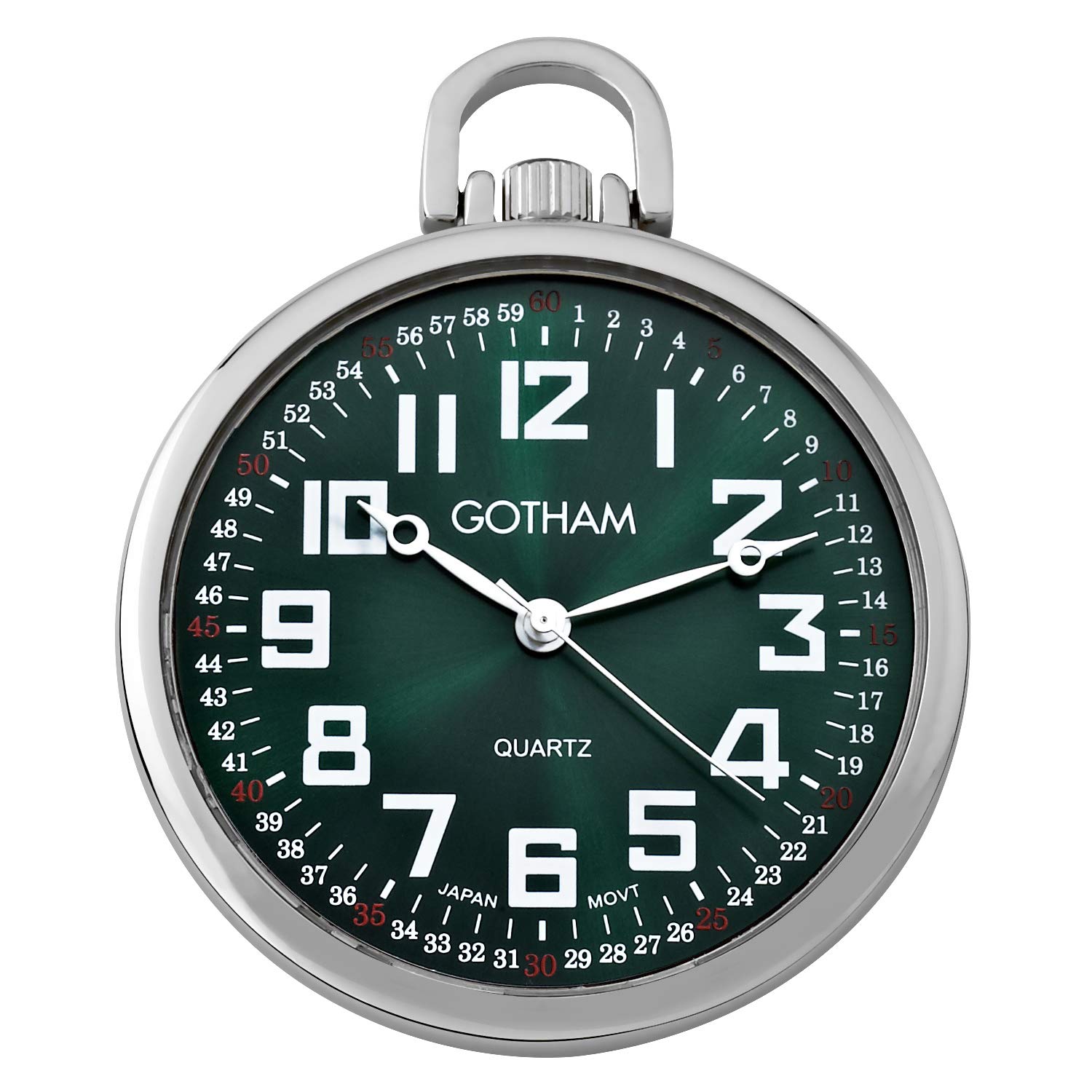 Gotham Men's Silver-Tone Ultra Thin Railroad Open Face Quartz Pocket Watch # GWC15027SG