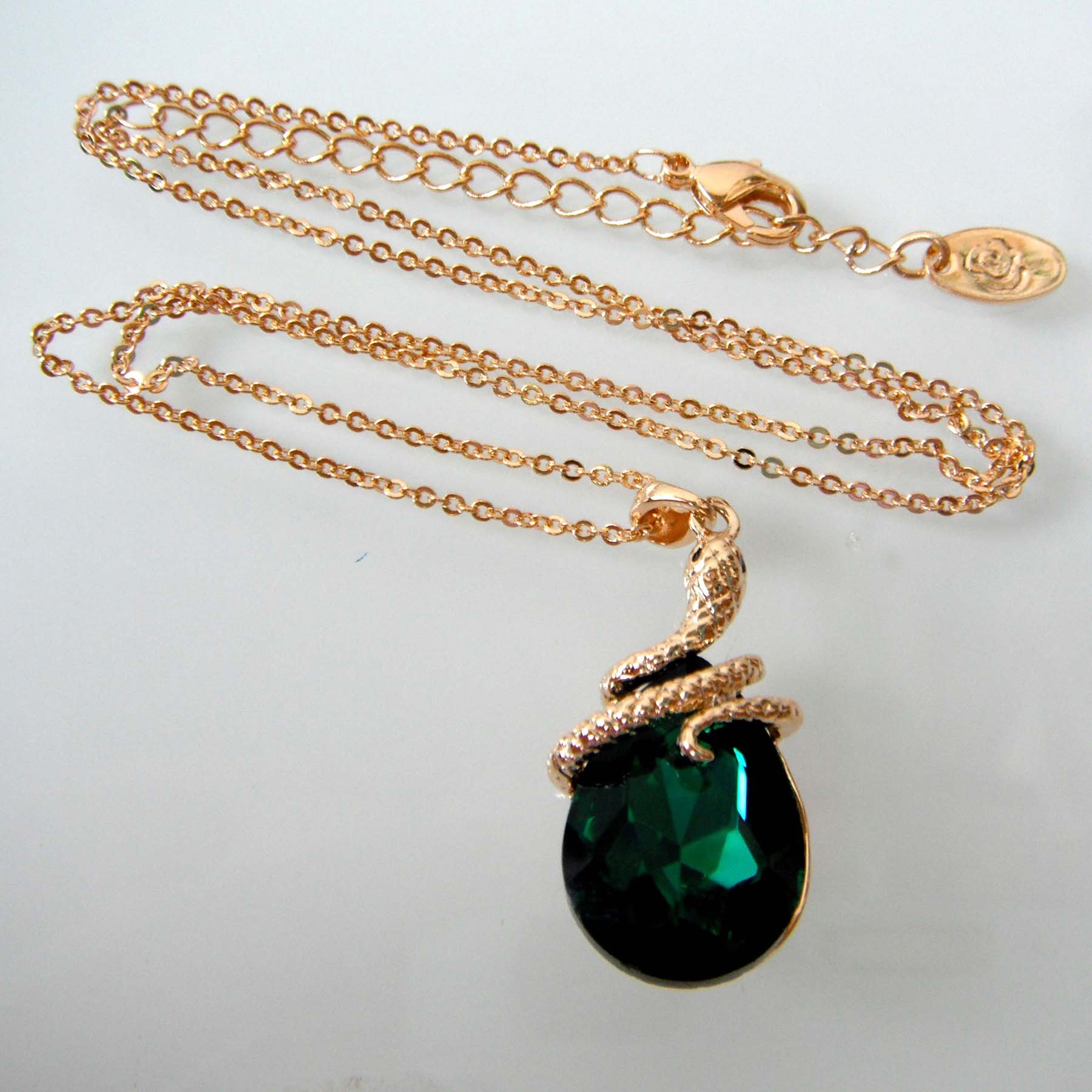 Navachi 18k Gold Plated Water Drop Crystal Green Zircon Az6003p Snake Pendant Necklace 16"+2"