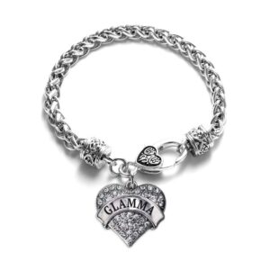 inspired silver - glamma braided bracelet for women - silver pave heart charm bracelet with cubic zirconia jewelry