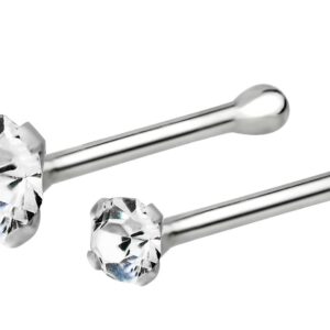 Forbidden Body Jewelry Nose Rings 22G Sterling Silver CZ Simulated Diamond Nose Studs, 1.5 mm & 2.5mm