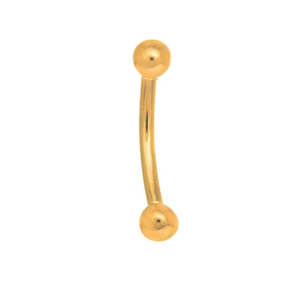 JewelStop 14K Solid Yellow Gold Curved Barbell Ball 3mm Eyebrow Ring, 16 Gauge