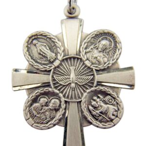 HMHReligiousMfg Sterling Silver 4-Way Medal Pendant with Latin Cross Center, 1 1/4 Inch