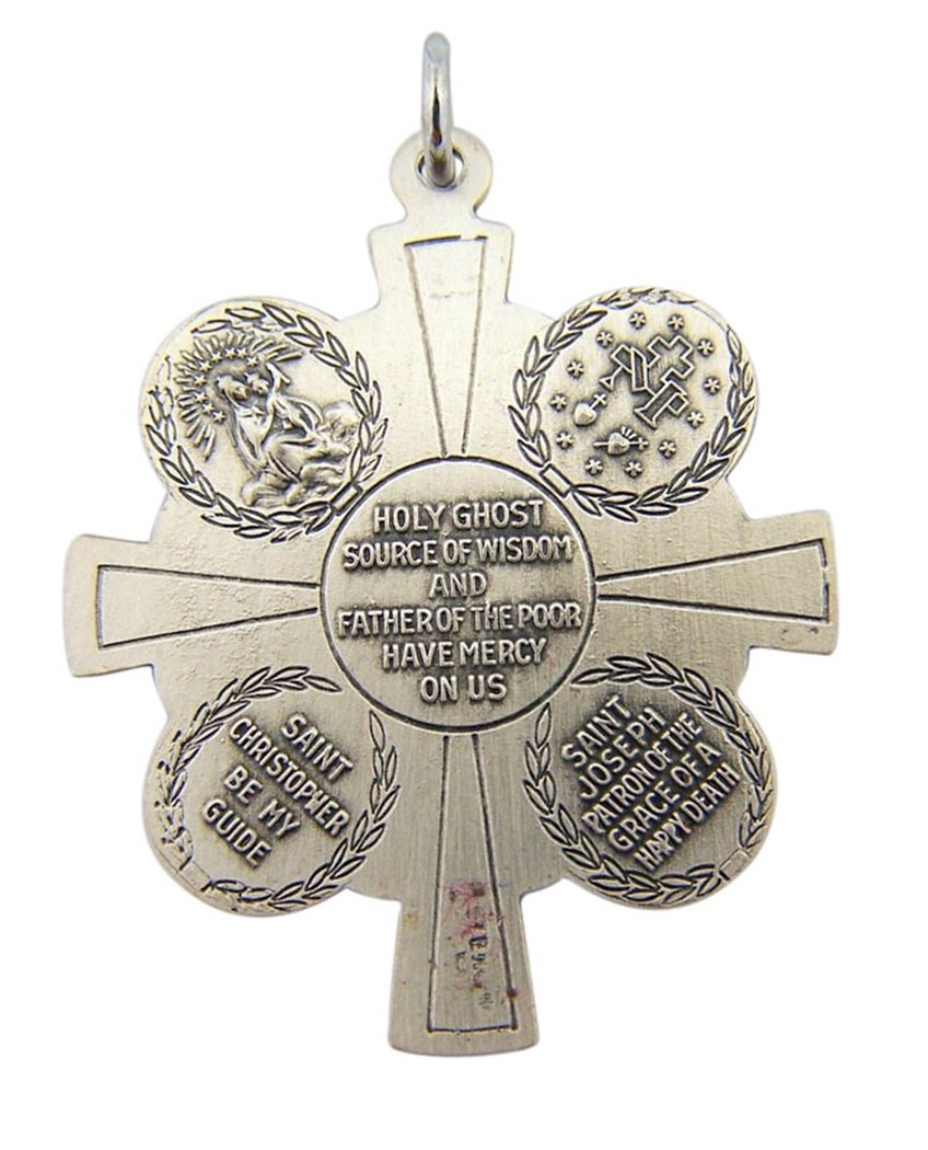 HMHReligiousMfg Sterling Silver 4-Way Medal Pendant with Latin Cross Center, 1 1/4 Inch