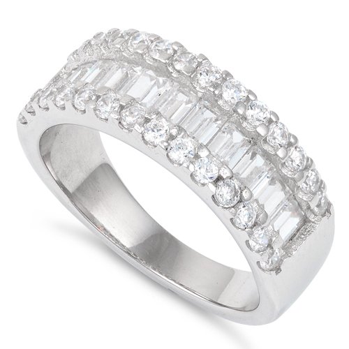 SILVERCLOSEOUT Sterling Silver Baguette Cut Simulated Diamond Ring - Size 7