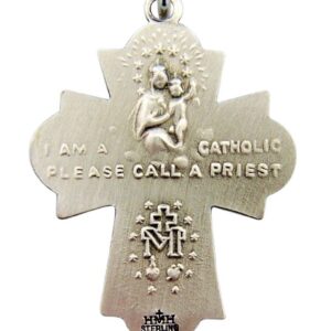 HMHReligiousMfg Sterling Silver Four Way Medal Cross with Dove Center, 1 3/16 Inch