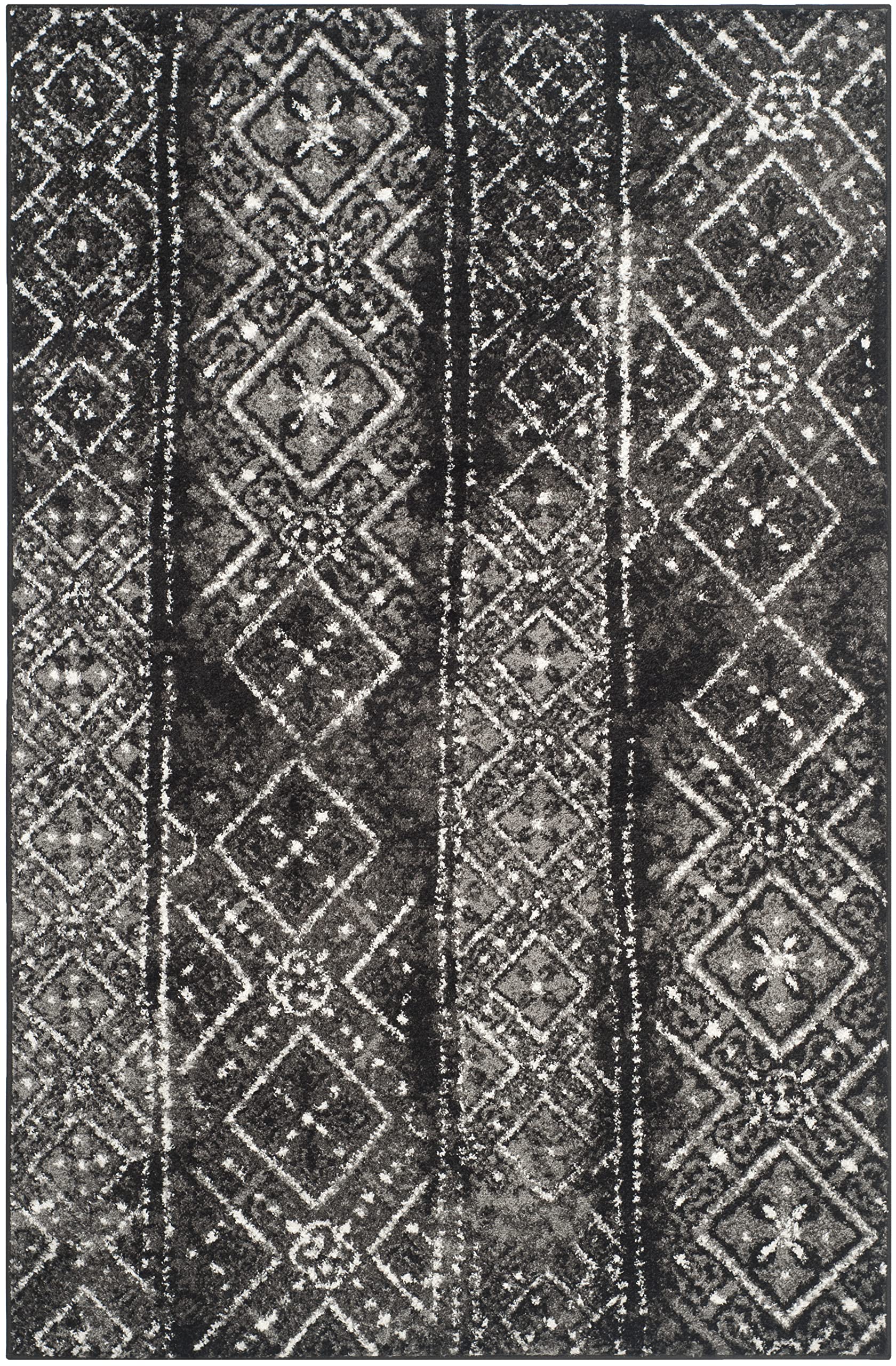 SAFAVIEH Adirondack Collection Area Rug - 5'1" x 7'6", Black & Silver, Moroccan Boho Distressed Design, Non-Shedding & Easy Care, Ideal for High Traffic Areas in Living Room, Bedroom (ADR111C)