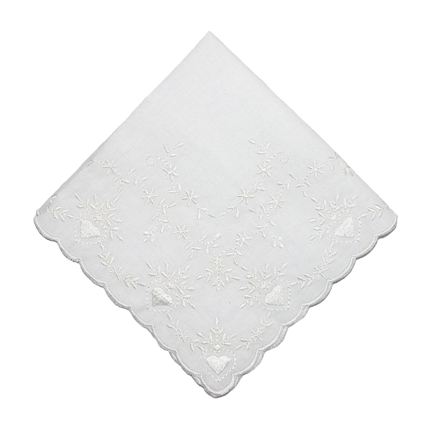 CTM® Women's Soft Cotton Bridal Heart Embroidered Handkerchief, White